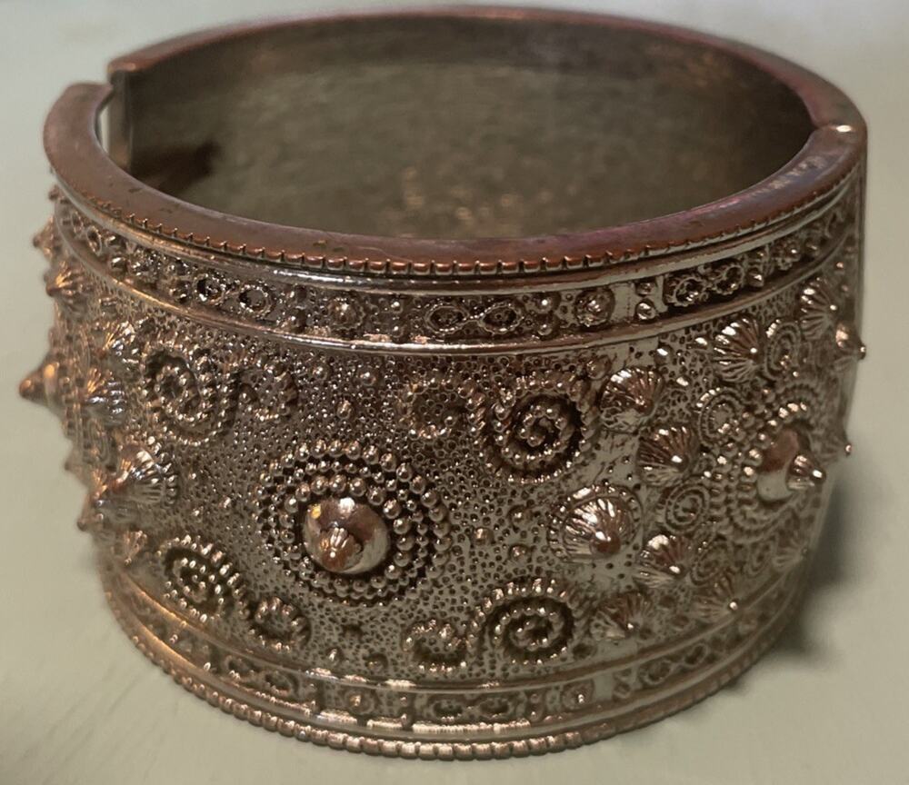 Vintage Middle Eastern Antique Silver Bangle 9“ Around 2” Wide